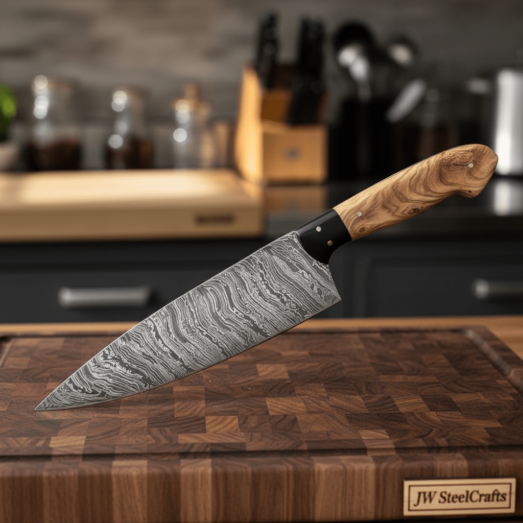 Custom Handmade Damascus Steel Chef Knife/Kitchen Knife/Perfect Gift DK - 0353 handmade Damascus Steel Chef Knives by JW SteelCrafts