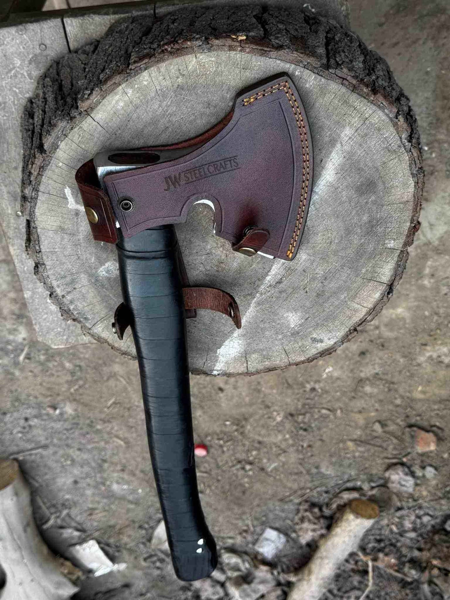 Personalized Viking Axe Hand-Forged  High Carbon Steel Battle Axe with Leather-Wrapped Groomsmen Gift, Wedding Gift, Camping Axe, EDC