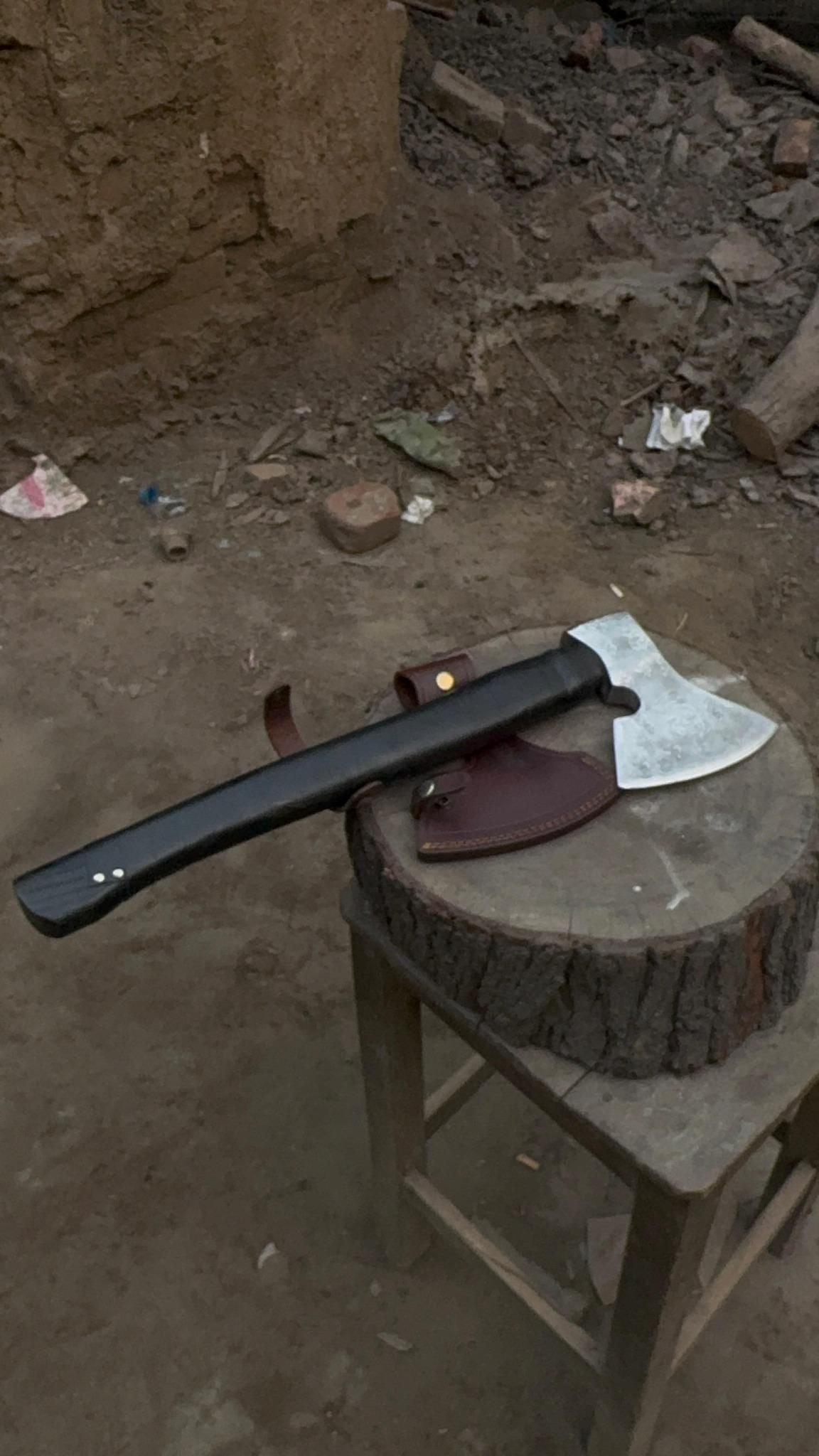 Personalized Viking Axe Hand-Forged  High Carbon Steel Battle Axe with Leather-Wrapped Groomsmen Gift, Wedding Gift, Camping Axe, EDC