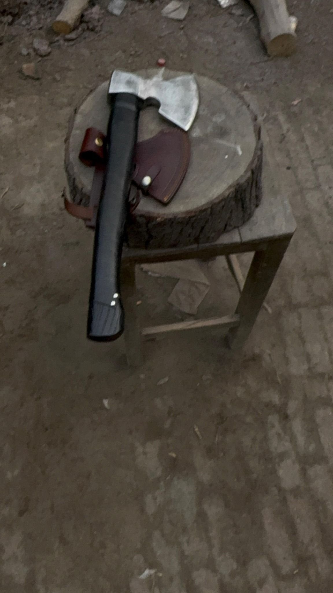 Personalized Viking Axe Hand-Forged  High Carbon Steel Battle Axe with Leather-Wrapped Groomsmen Gift, Wedding Gift, Camping Axe, EDC