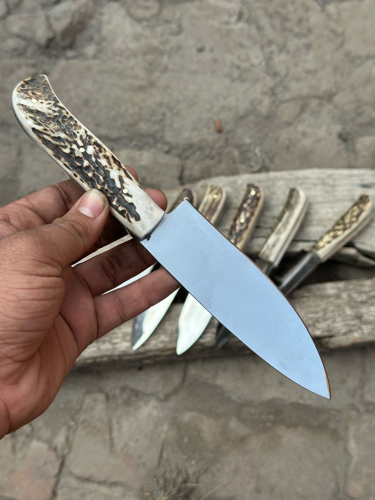 Custom Chef knives high Polished with deer horn handles 6 pieces  gift for father ,Gift for her, Birthday Gift, Groomsmen Gift Kitchen Knife