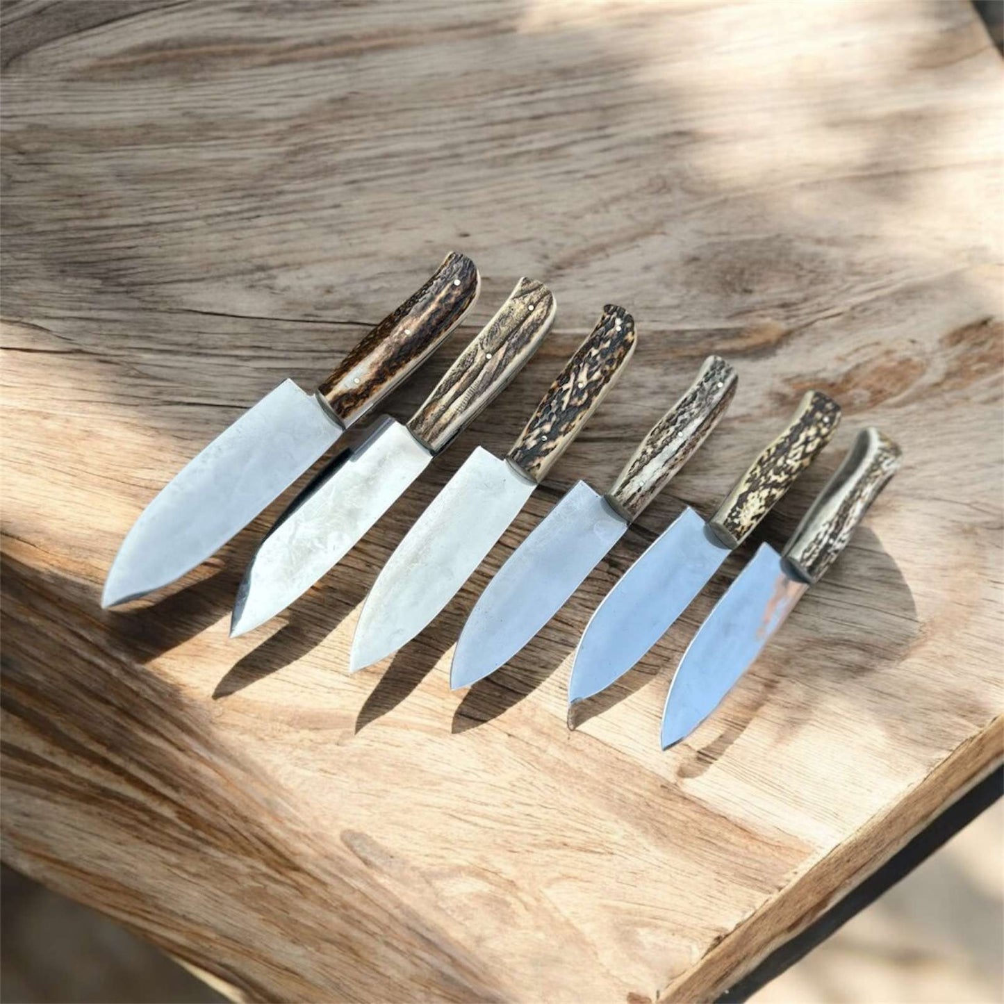 Custom Chef knives high Polished with deer horn handles 6 pieces  gift for father ,Gift for her, Birthday Gift, Groomsmen Gift Kitchen Knife