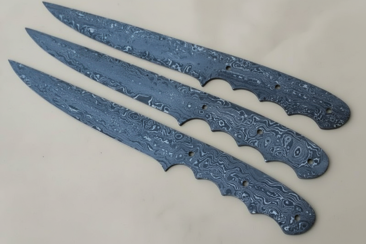Custom Handmade Damascus Steel Full Tang Fillet Knives Blank Blades Lot of 3 Blades DK-0087