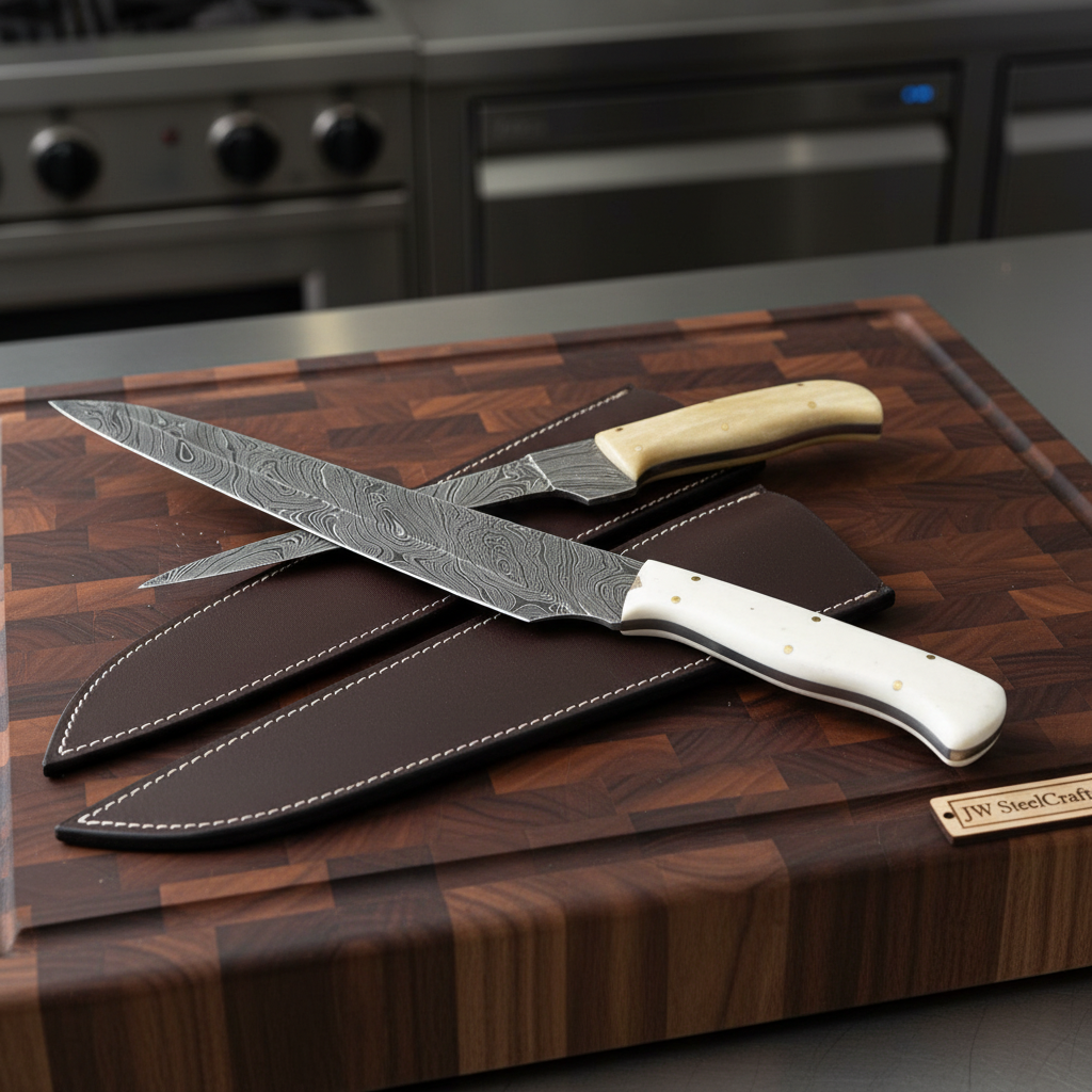 Handmade Chef Knife Damascus Steel blades with Camel bone handle