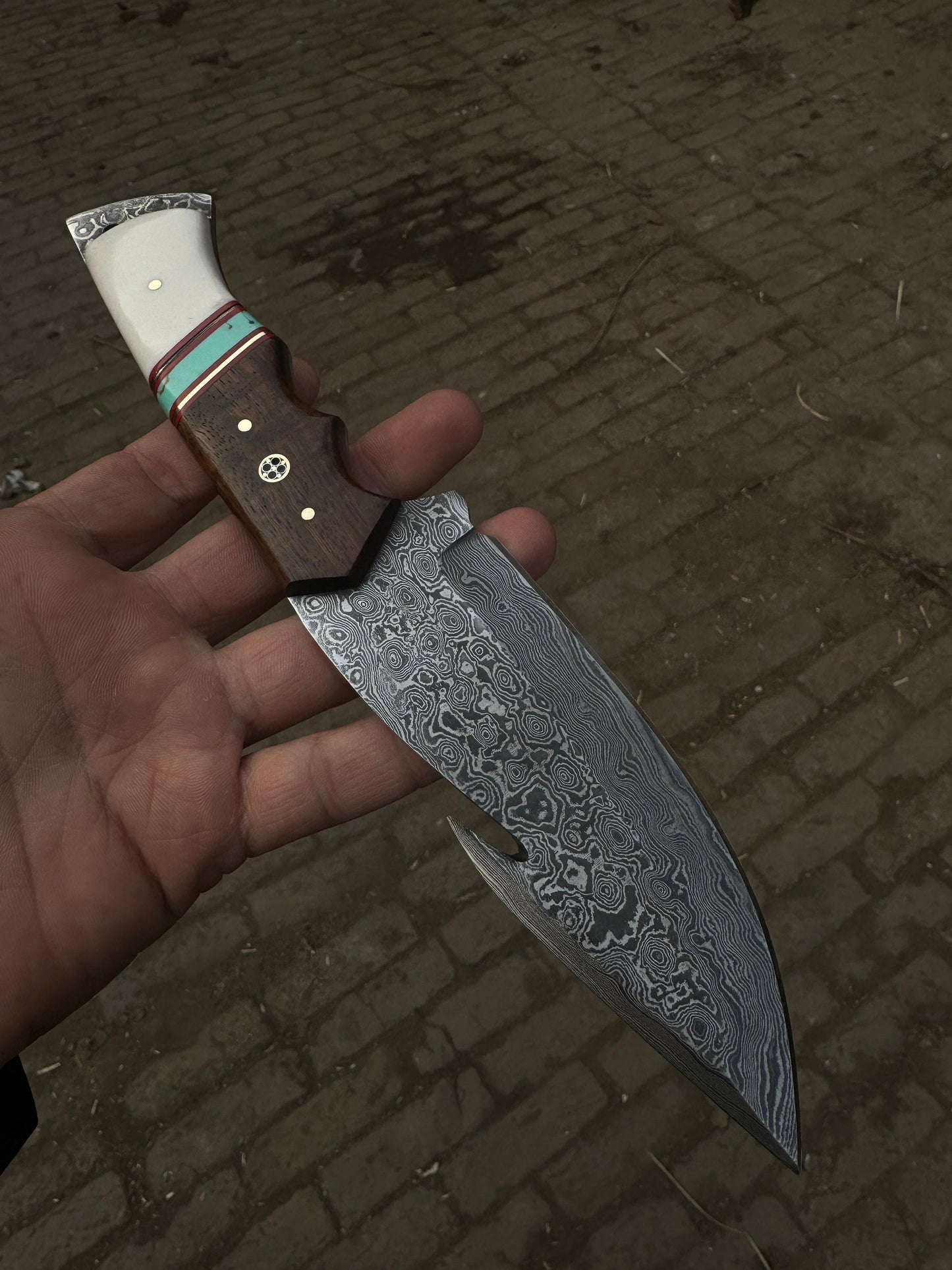 Custom Knife Gut Hook Skinner blade Handcrafted Damascus Steel Knife Rosewood Handle, Father's Gift, Git for him, Birthday Gift EDC Knife,