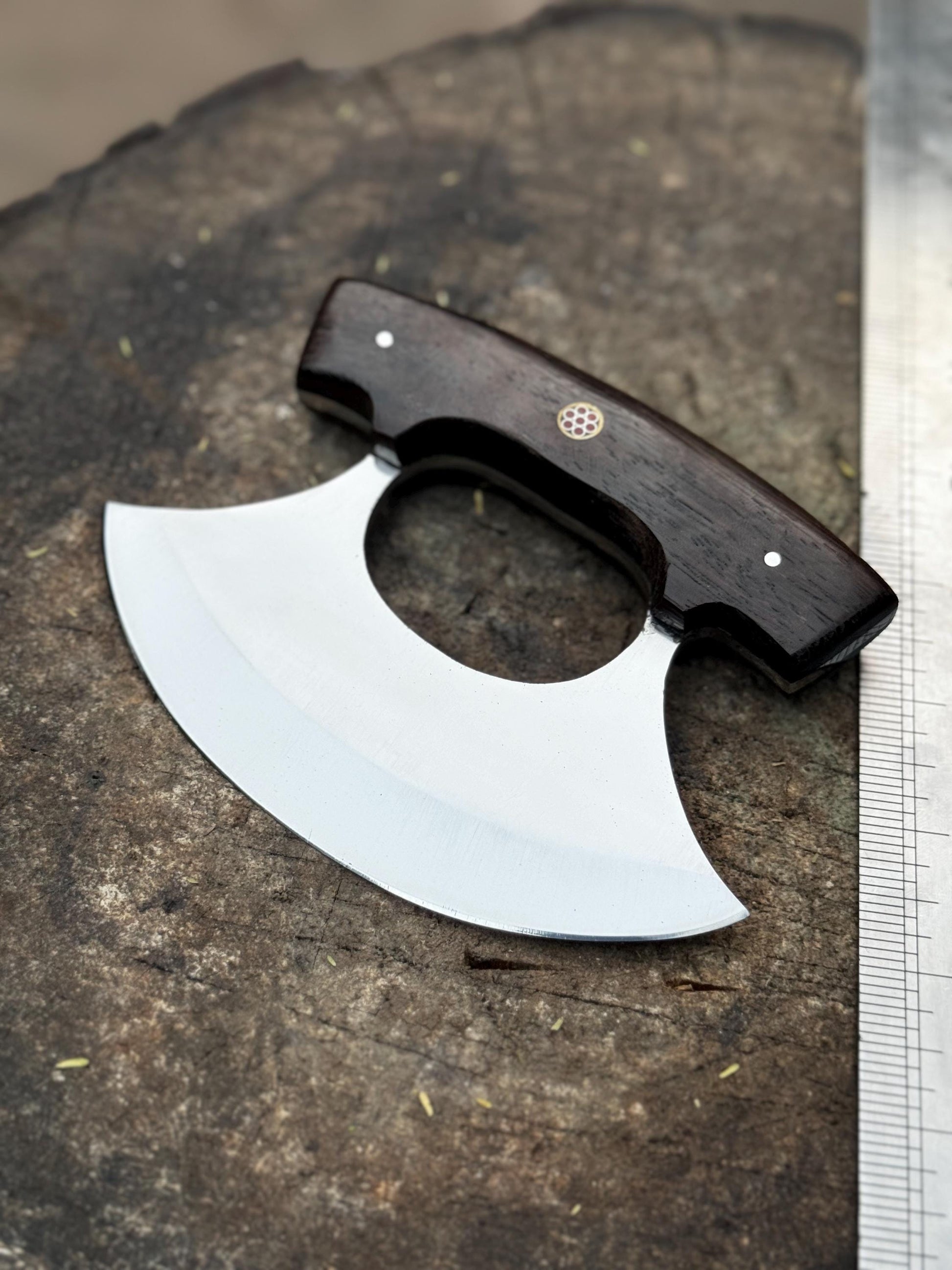 Handcrafted Forged Ulu Knife Alaskan Rocker Chopper for Kitchen/ Pizza Cutting Personalized Gift for Him/Her, Groomsman Gift, Birthday Gift