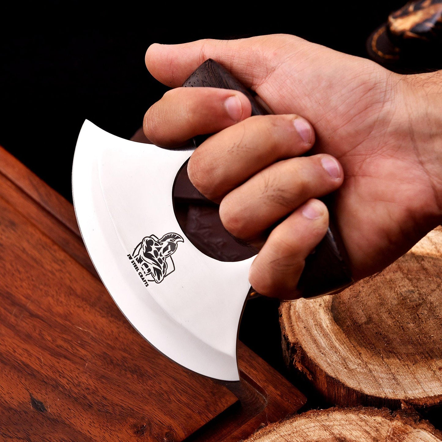 Handcrafted Forged Ulu Knife Alaskan Rocker Chopper for Kitchen/ Pizza Cutting Personalized Gift for Him/Her, Groomsman Gift, Birthday Gift