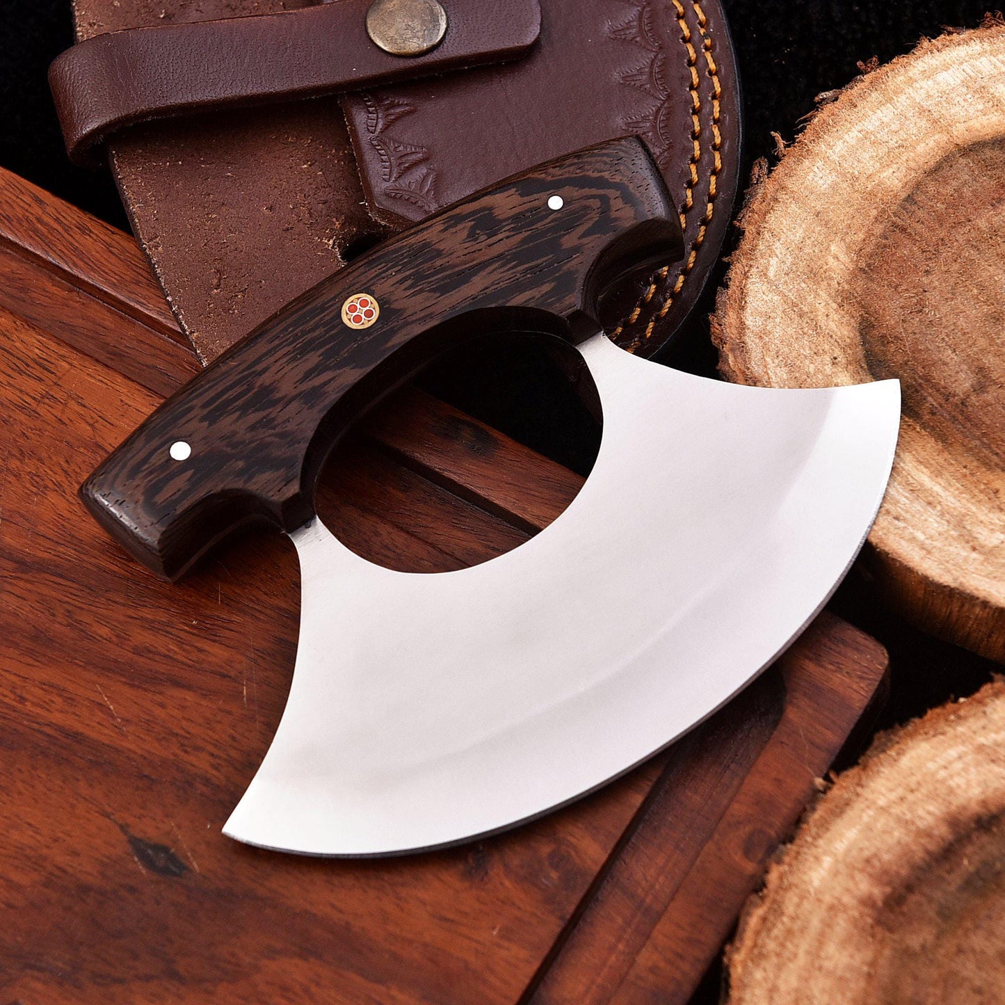 Handcrafted Forged Ulu Knife Alaskan Rocker Chopper for Kitchen/ Pizza Cutting Personalized Gift for Him/Her, Groomsman Gift, Birthday Gift