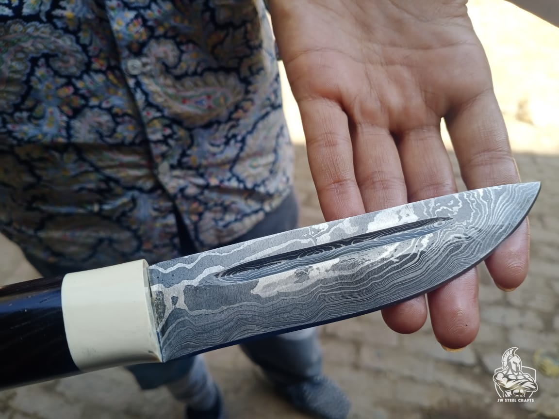 Pattern Welded knife with wood handle