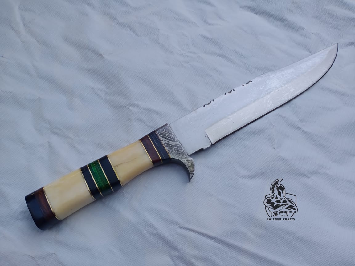 14.5 Inch Custom Bowie Knife | Handmade Damascus Blade & Natural Handle”