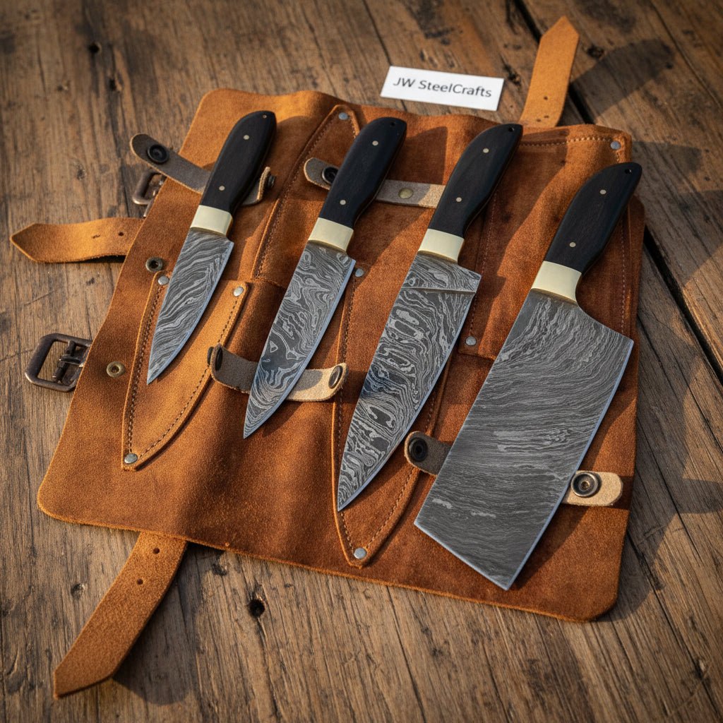4 pieces custom made Damascus steel kitchen chef knives set handmade Handmade Chef Knife Sets by JW SteelCrafts