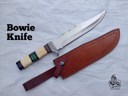 14.5 Inch Custom Bowie Knife | Handmade Damascus Blade & Natural Handle”