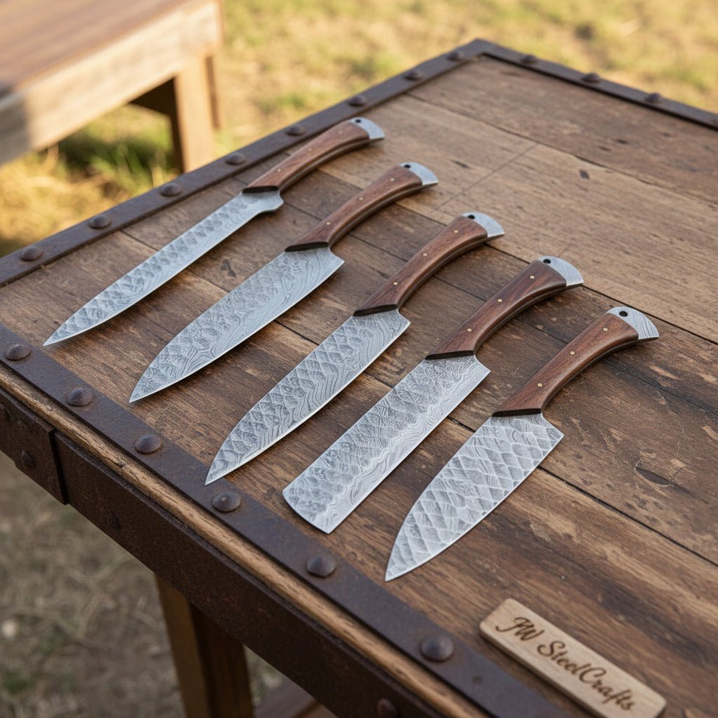 Custom handmade Damascus kitchen knives set/Perfect Gift DK - 0180 handmade Handmade Chef Knife Sets by JW SteelCrafts