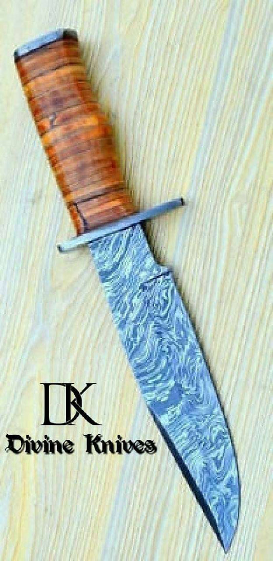 Custom Handmade Damascus Steel Bowie Knife With Leather Sheath/ Hunting Knife DK-0043