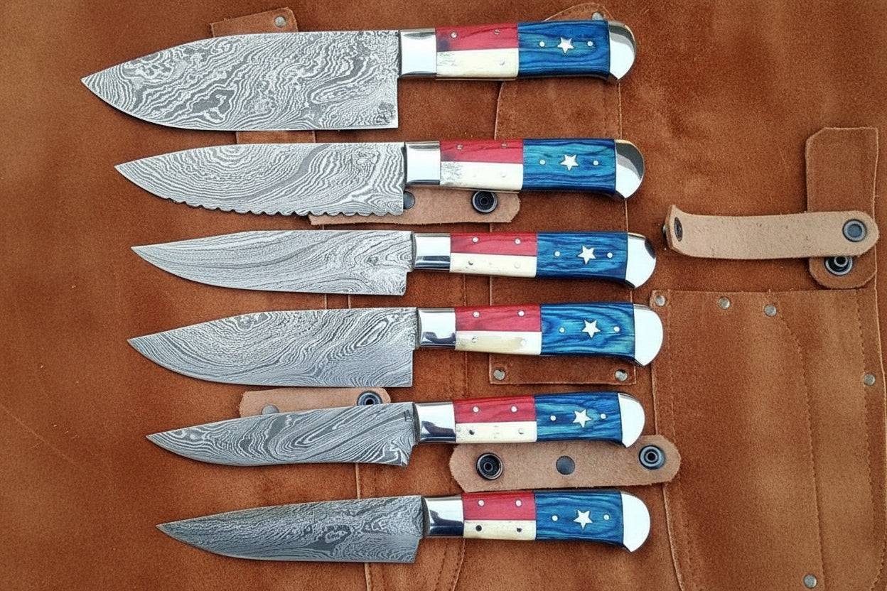 Custom Made Damascus American 7 Pieces Kitchen Knives set/Perfect Gift