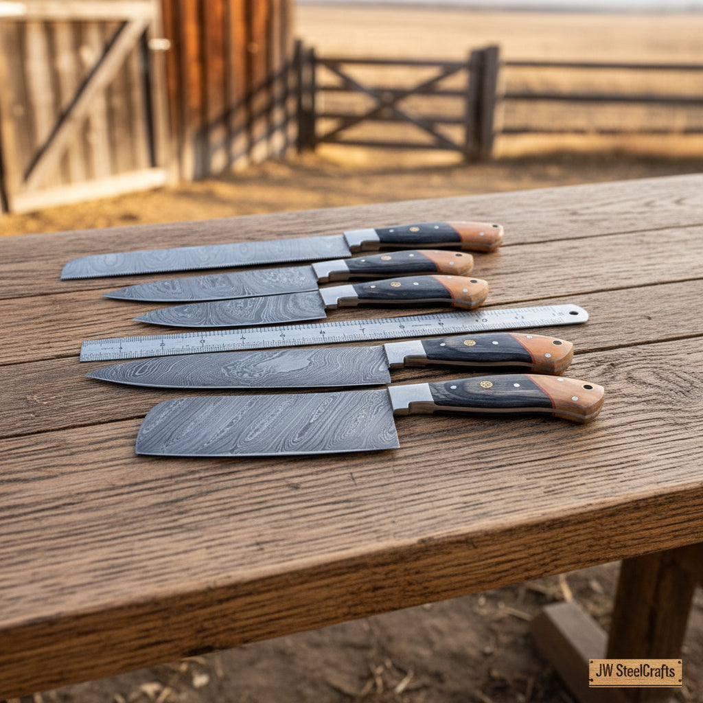 Custom Handmade - Beautiful Damascus steel chef knives set