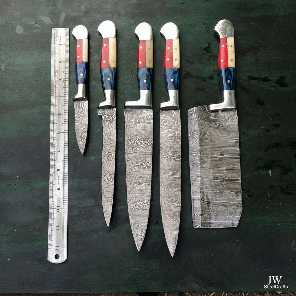 Custom Handmade Damascus Steel chef Knives set