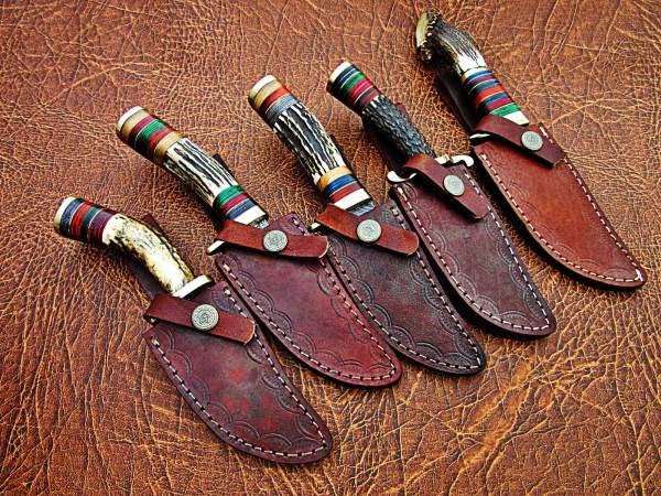 Custom Handmade Bowie Knife Damascus Steel with Deer Horn DK-047