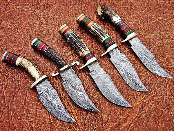 Custom Handmade Bowie Knife Damascus Steel with Deer Horn DK-047