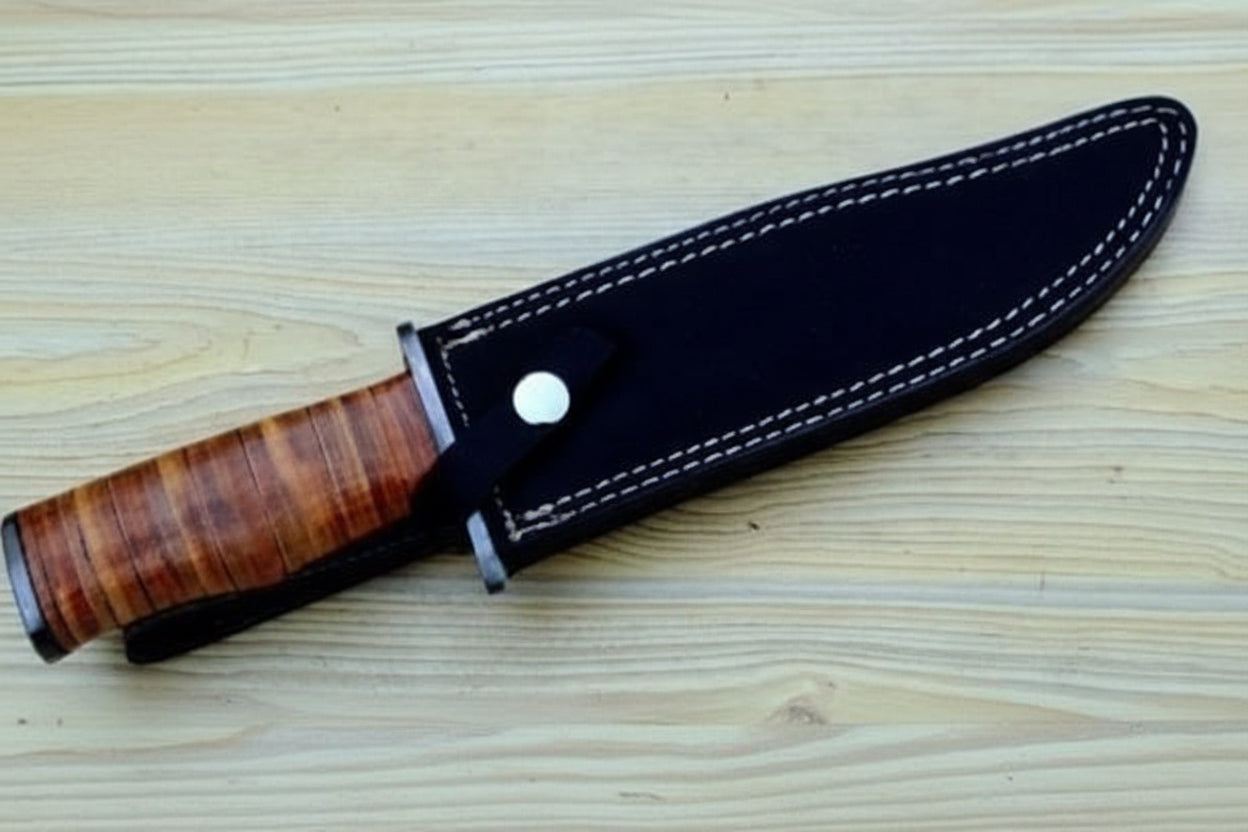 Custom Handmade Damascus Steel Bowie Knife With Leather Sheath/ Hunting Knife DK-0043