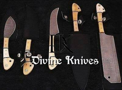 EST Custom Handmade Damascus Steel Beautiful 5Pcs. Kitch DK-0011