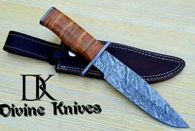 Custom Handmade Damascus Steel Bowie Knife With Leather Sheath/ Hunting Knife DK-0043