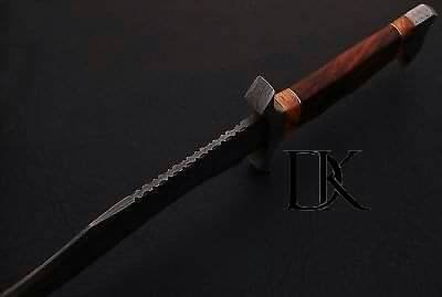 Damascus Knife Custom Handmade - 13.00 Inches Bowie Knife Rose Wood Handle/ Fighting Knife / Hunting Knife DK-0155