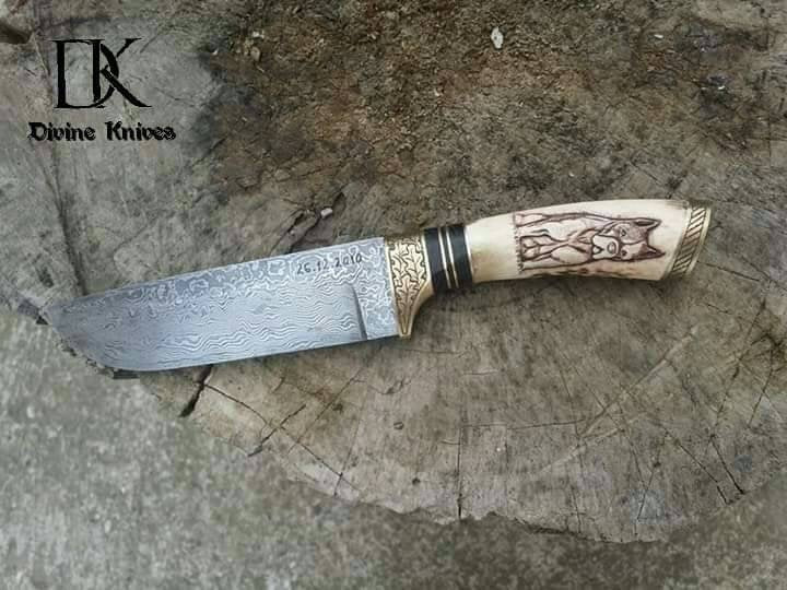 Damascus Steel Hunting knife / Pet Animal Lover Knife DK-0064