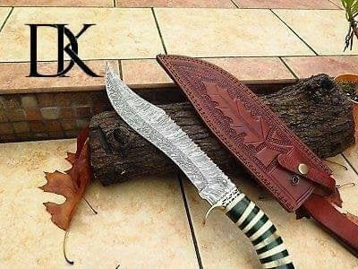 Green Viper Damascus Steel Hunting Bowie Knife 15"Long 10'' Blade / Fighting Knife /Practical Knife DK-0124