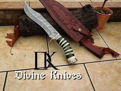 Green Viper Damascus Steel Hunting Bowie Knife 15"Long 10'' Blade / Fighting Knife /Practical Knife DK-0124