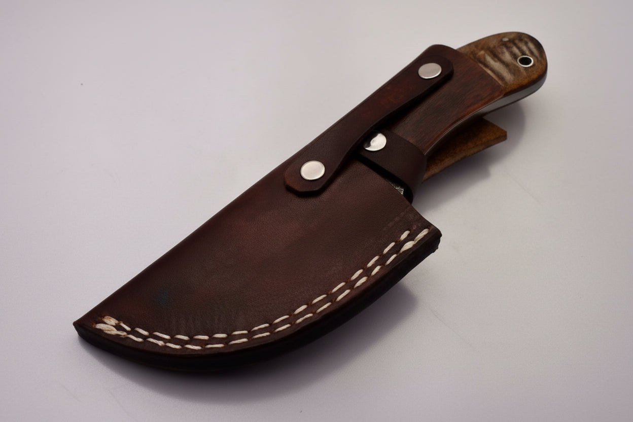 Custom Handmade Damascus Steel Gut Hook Skinner Knife With Leather Sheath/Fixed Blade/ Hunting Knife DK-0157