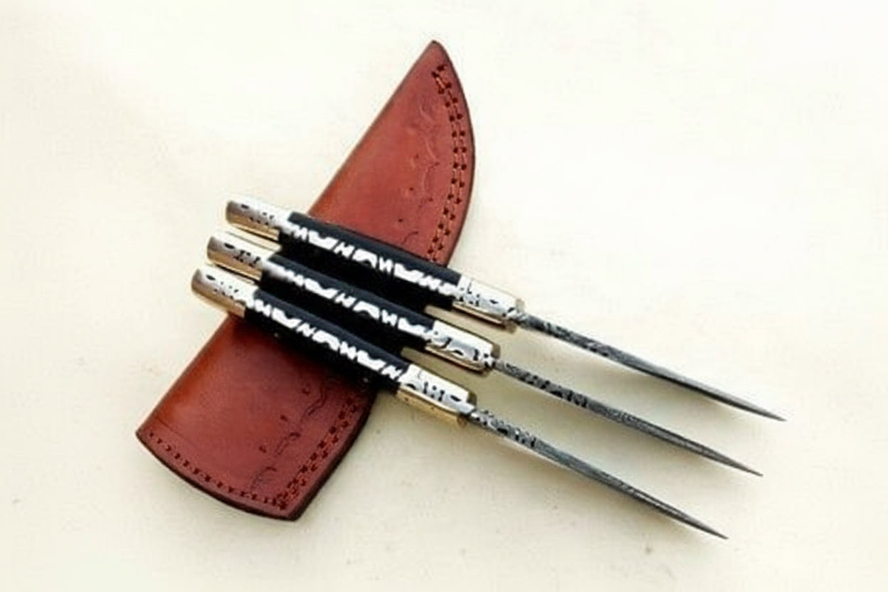 Handmade Damascus Steel Skinner Knife - Lot of 3/ Hunting Knives/Skinner Knives / Fixed Knives With Leather Sheaths DK-0161