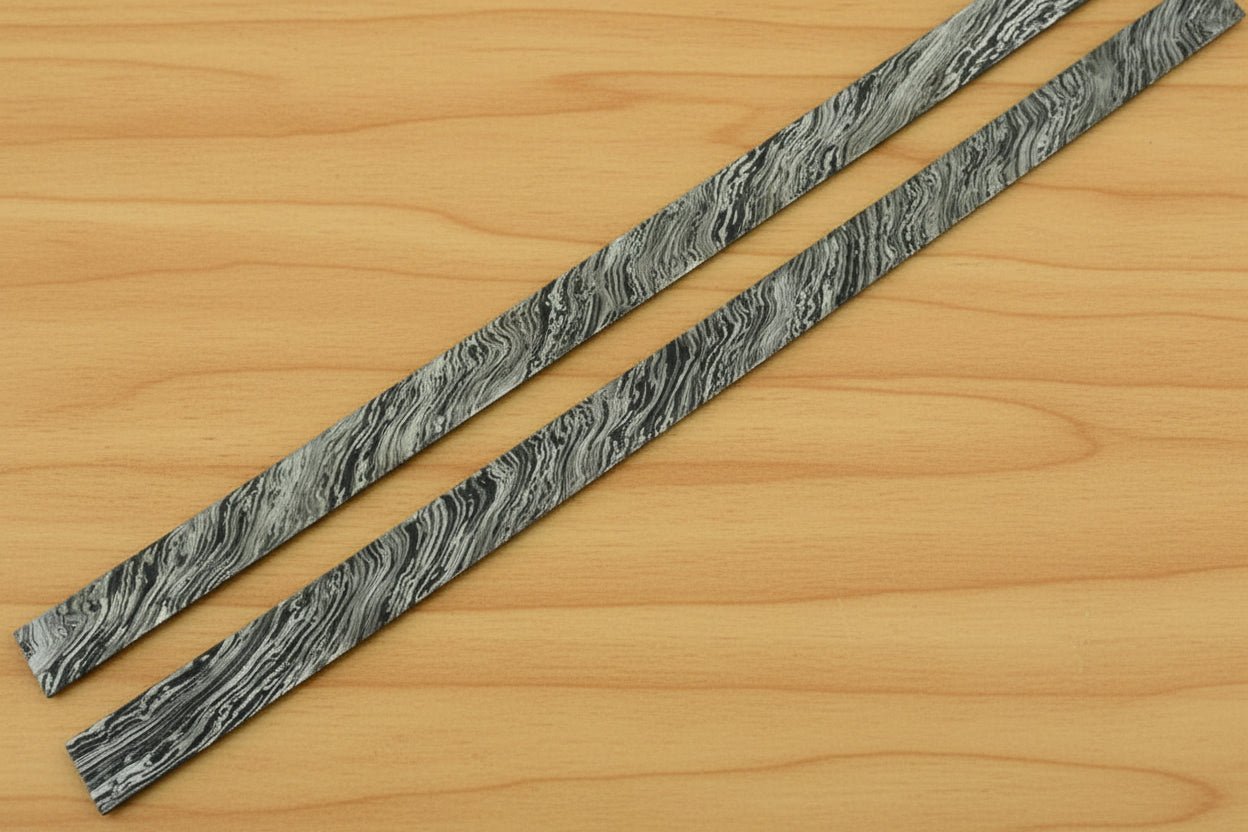 Forged Damascus Steel 2 BILLETS BAR 2"x27" Knife Making Supplies /Knife material/ Fire Pattern DE - 0019 handmade Bullet bar by JW SteelCrafts