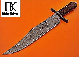 Custom Handmade 15.00 Inches Damascus Steel Bowie Knife – Exotic Rose Wood Handle with Damascus Steel Guard DK-172