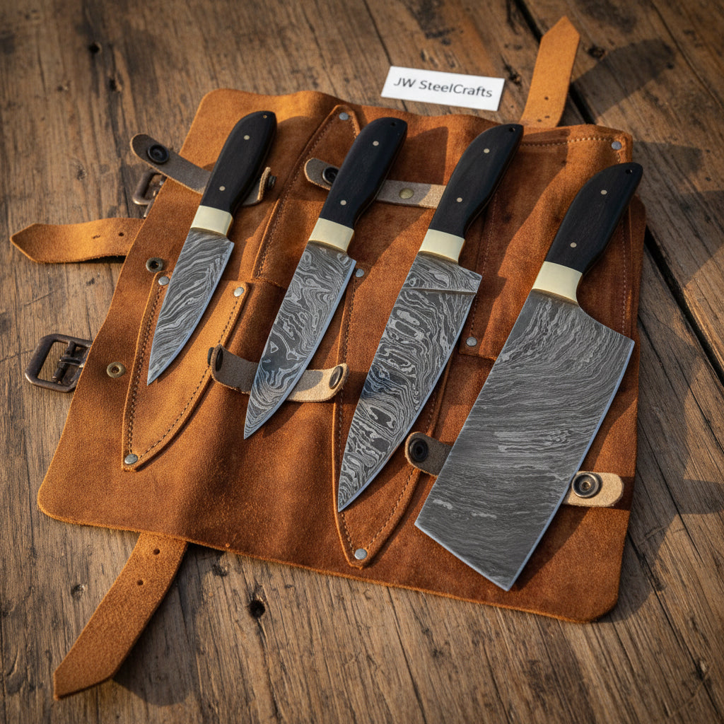 4 pieces custom made Damascus steel kitchen chef knives set