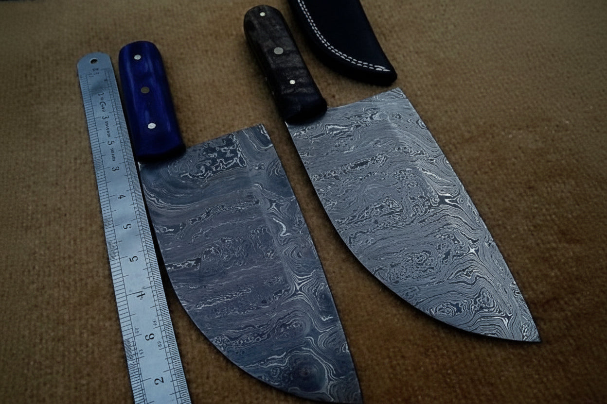 custom handmade Damascus steel hunting chopper lot of 2 DK-0342