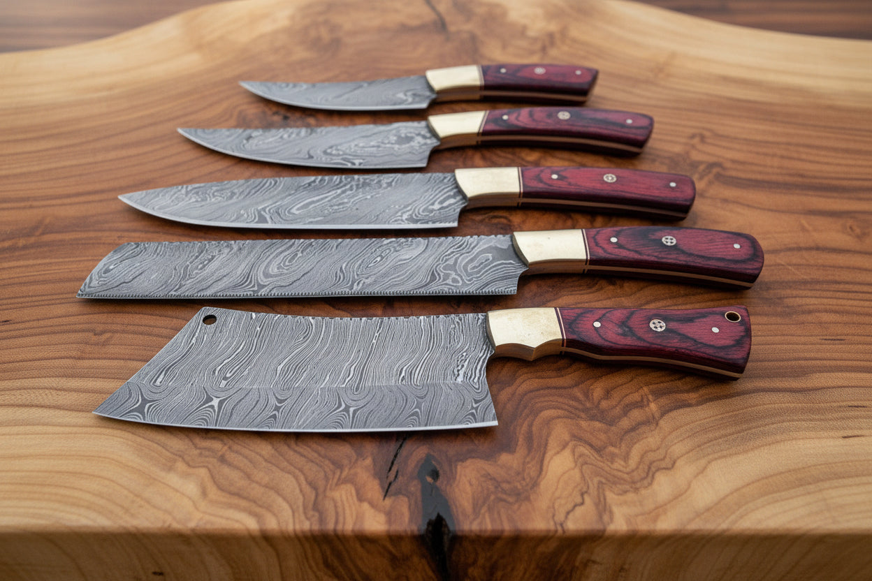 Beautiful Custom Handmade Damascus Blade Chef Knives " Wood Handle DK-0330