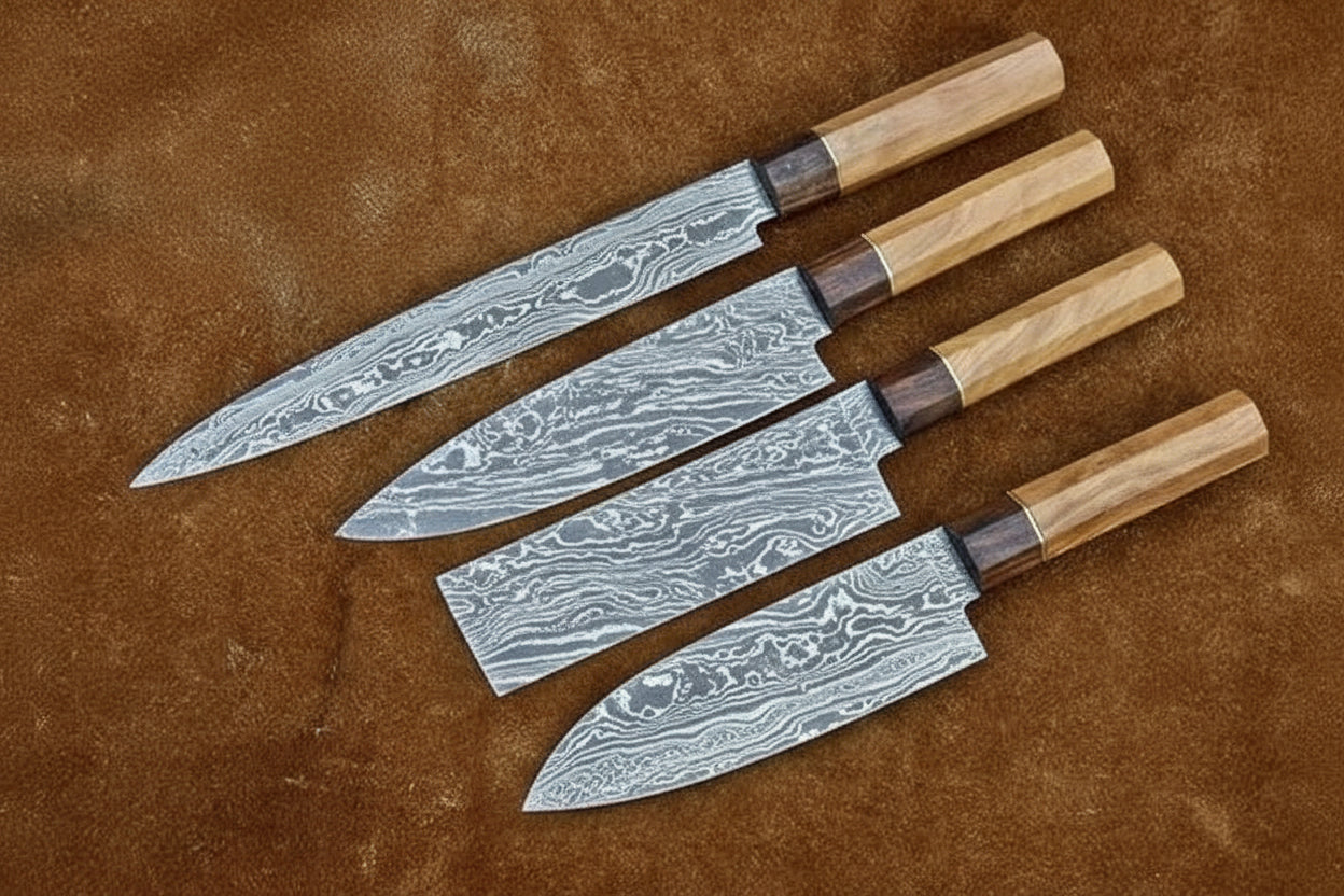 Set of 5 Pcs Beautiful Custom Handmade Damascus Blade Chef Knives DK-0234