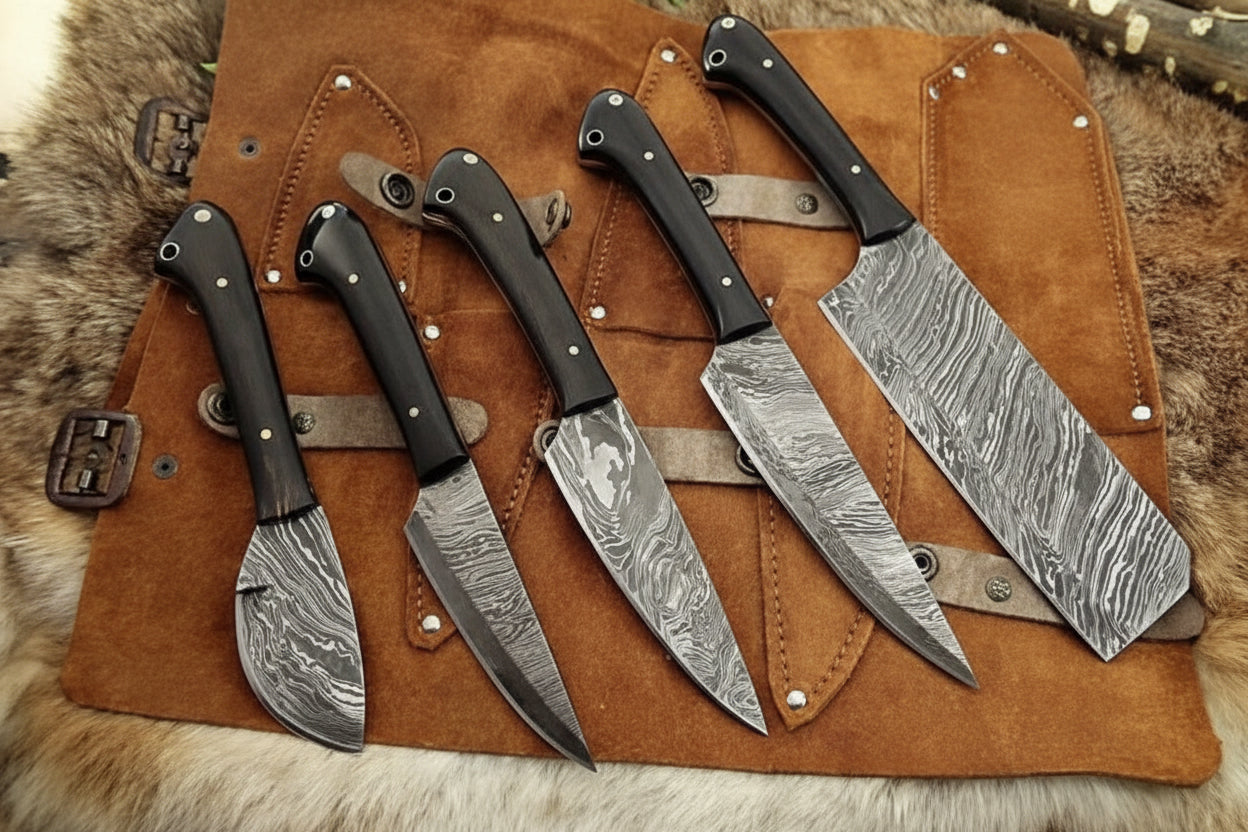 A Beautiful Custom Made Damascus Steel Chef Knives Set/Perfect Gift DK-0227