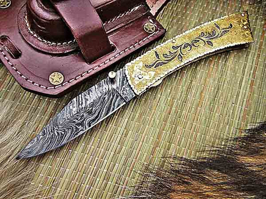 Handmade Folding Knife Damascus Steel