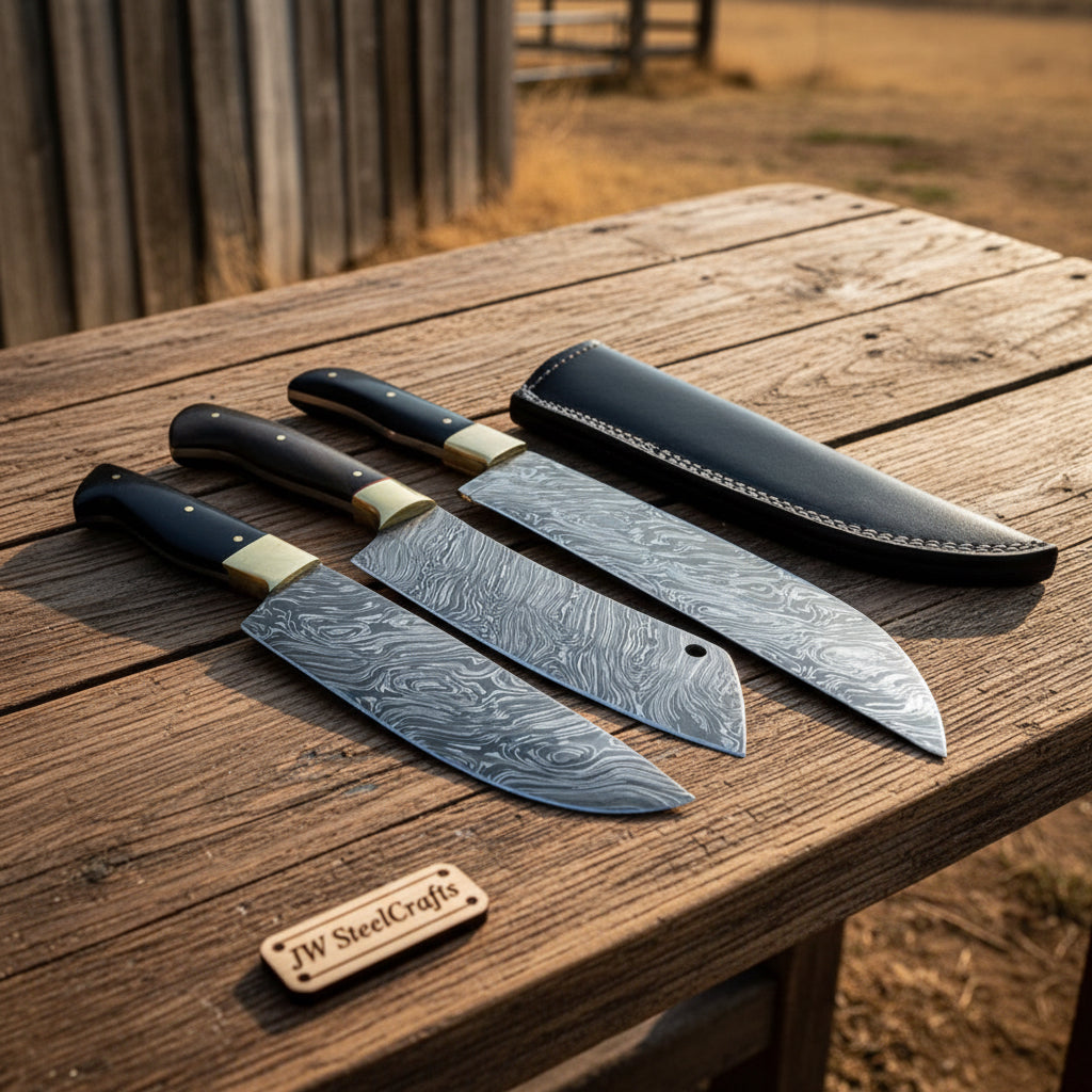 custom handmade Damascus steel hunting knives lot of 3 DK-0380