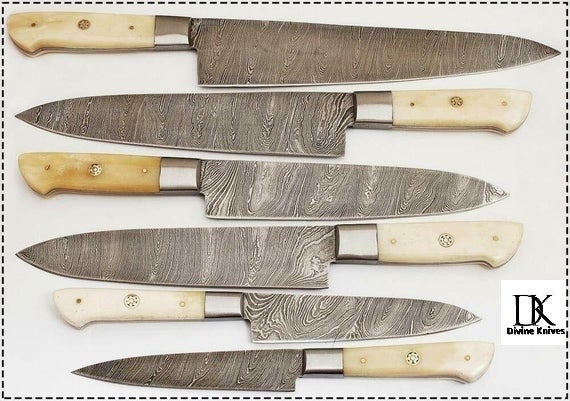 Damascus Steel Chef Knife Set LOT of 6 Kitchen Chef Knives Kitchen DK-0235