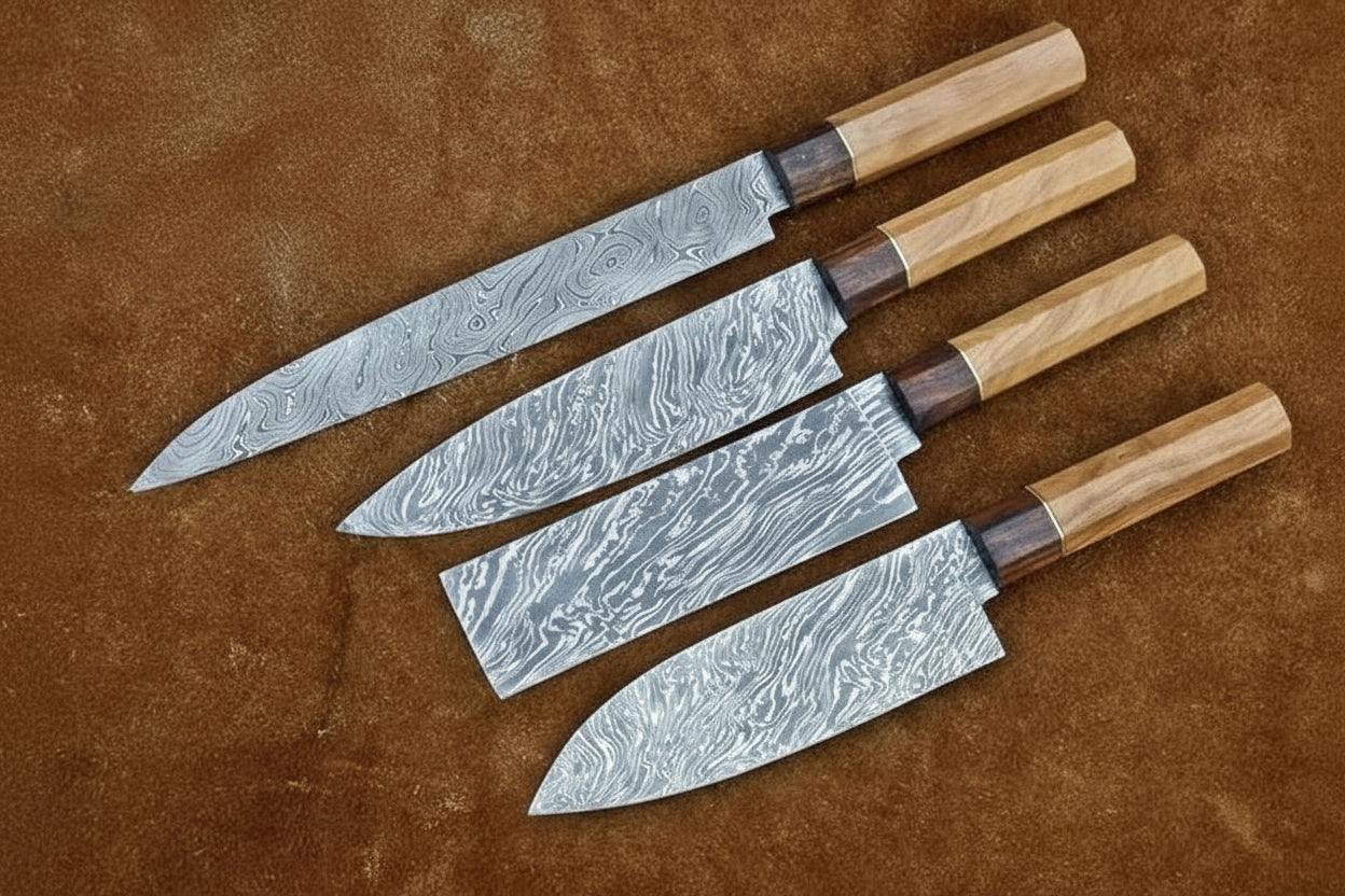 Custom Made Damascus Steel Chef Knife Set DK-0350