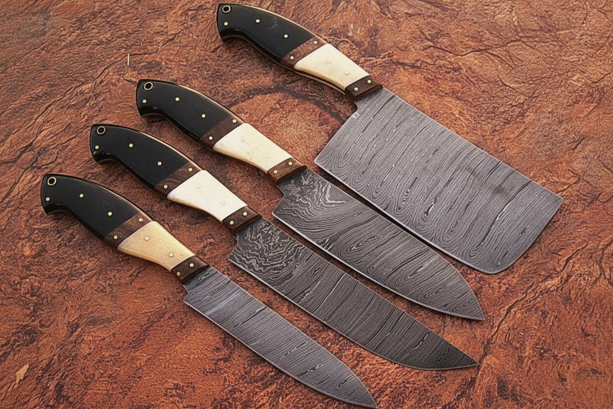 Damascus Knife Kitchen Custom Professional 4 Chef Knife Set DK-0331