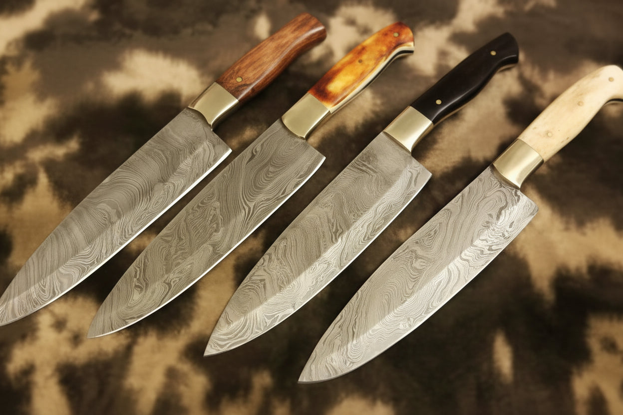 Kitchen Knife/ Chef Knife Damascus Blade with Walnut/ Horn/Bone/ & Brass DK-0229
