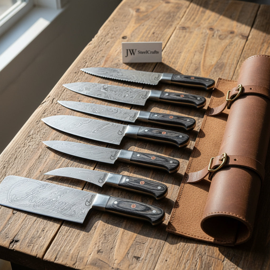 Damascus Knives, Sharp, Pakkawood Handle Professional Hammered Kitchen Knives DK-0218