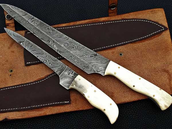Handmade Chef Knife Damascus Steel blades with Camel bone handle