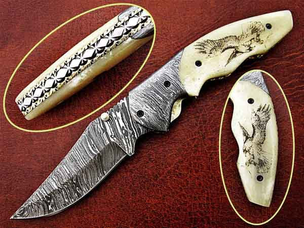 Handmade Folding Knife Damascus Steel