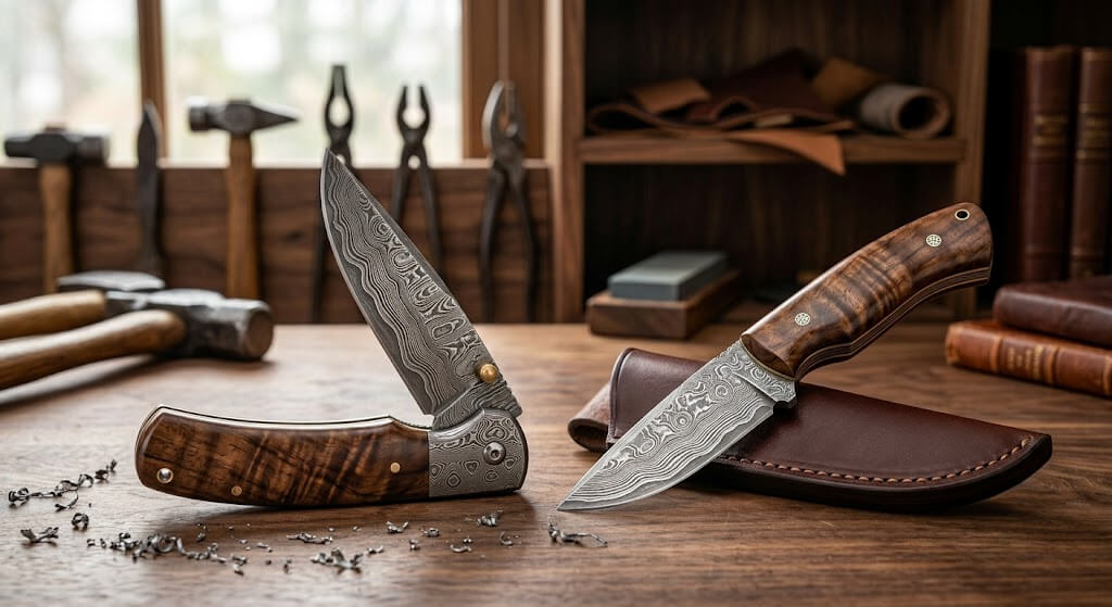 Damascus Folding Knife vs Fixed Blade