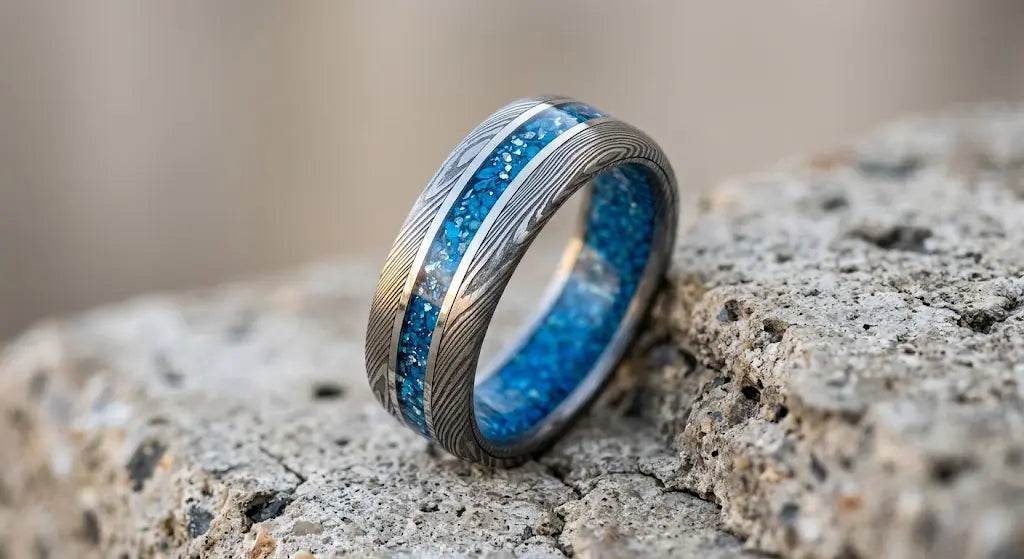 Forged Damascus Steel Wedding Bands
